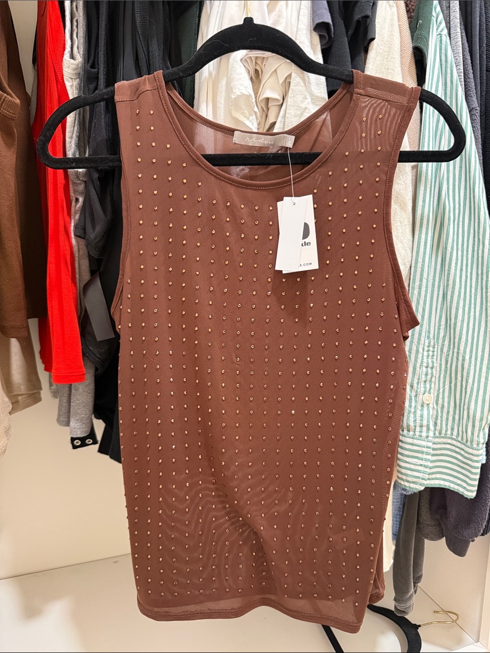 Buckle Brown Studded Sleeveless Tank Top